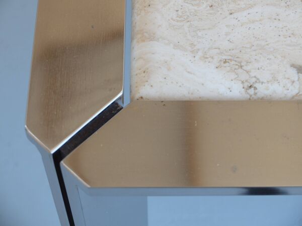 Table basse chrome et travertin, Artelano France année 80.