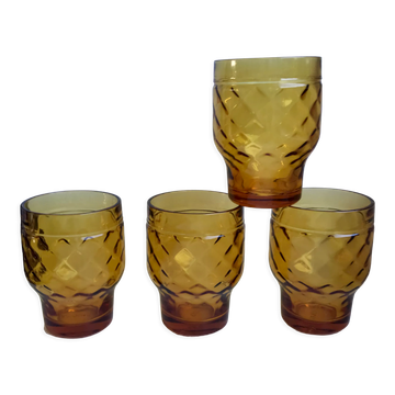 Lot de 4 verres ambrés Pernod années 70
