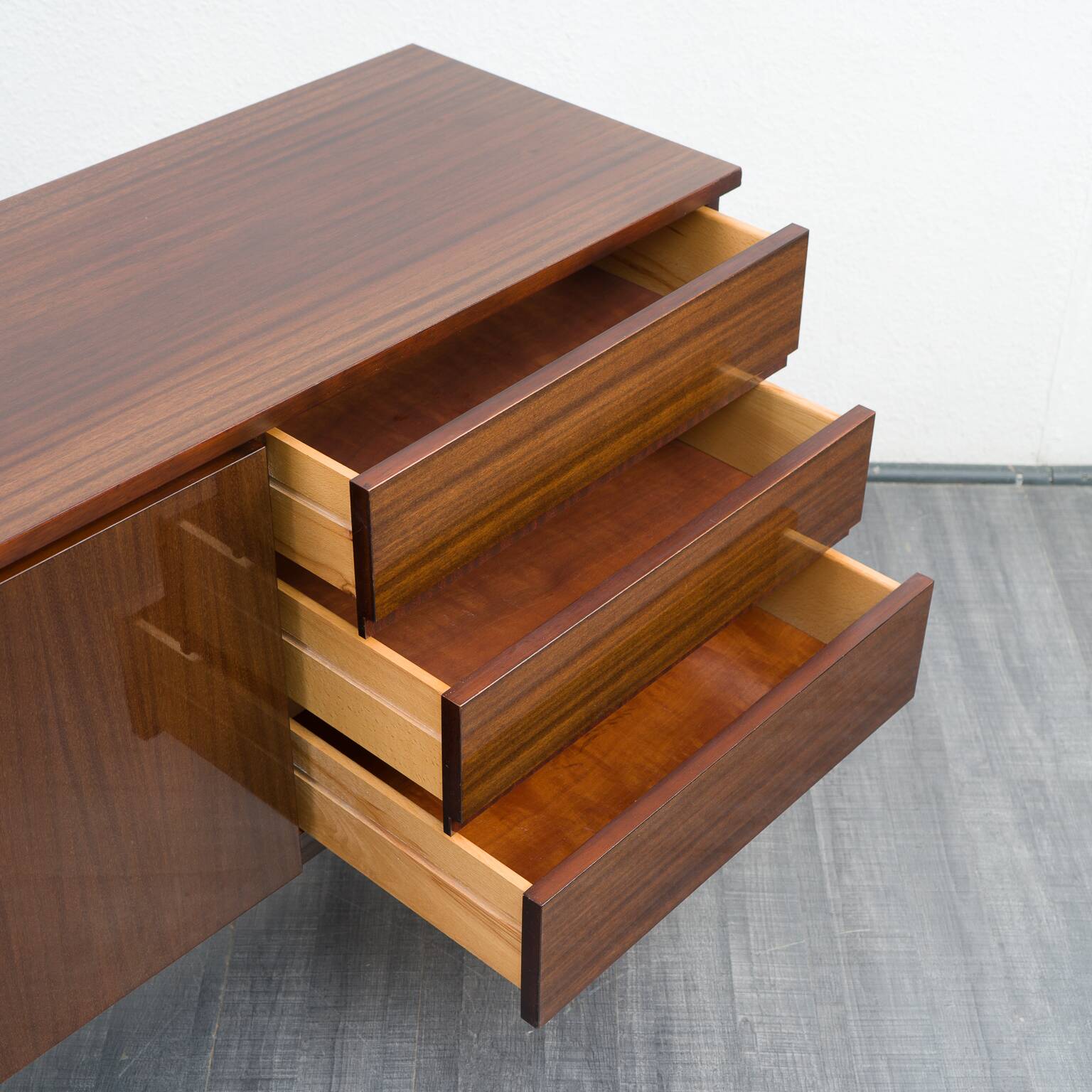 Vintage enfilade, dark walnut, restored, 220cm