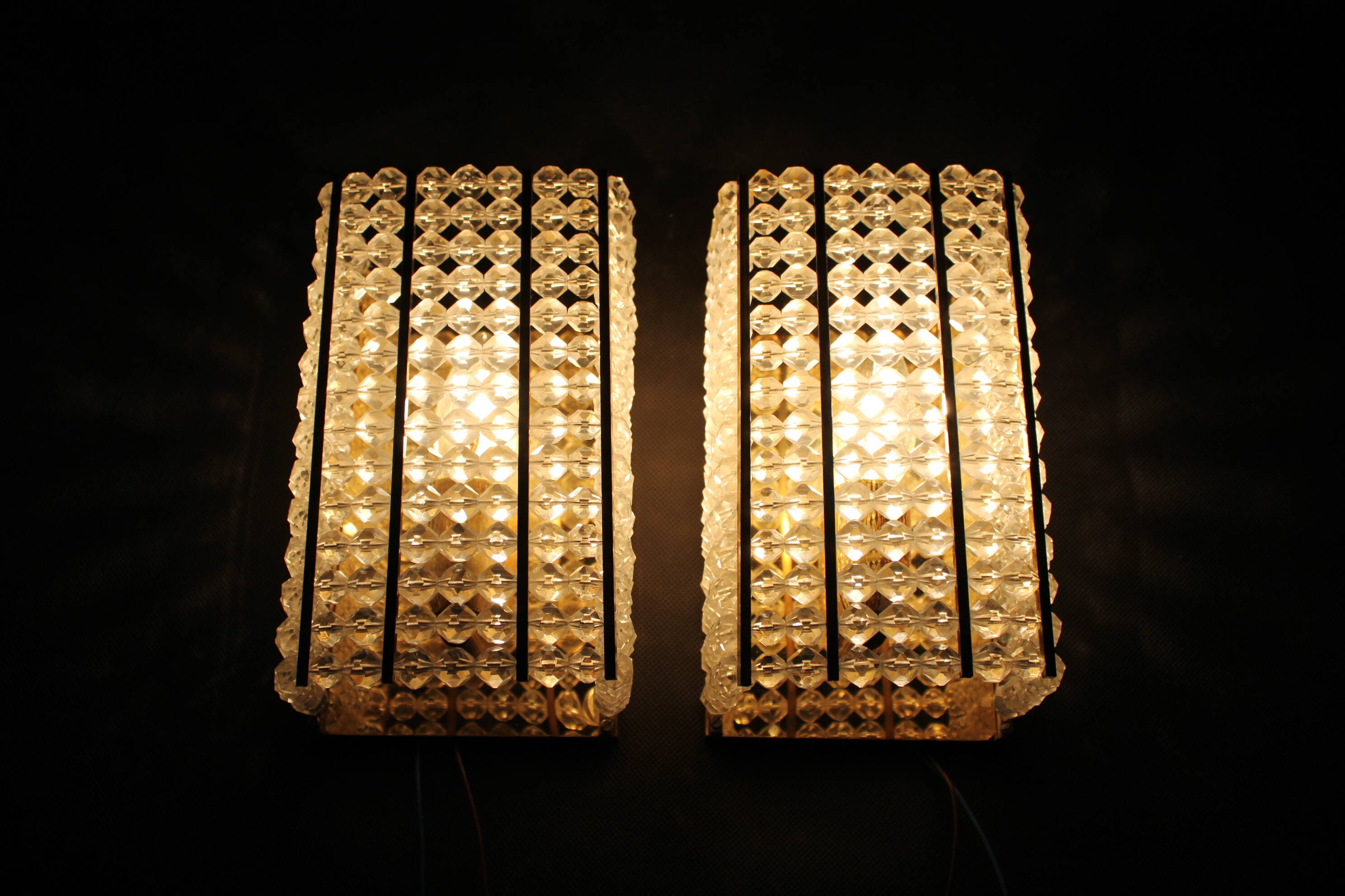 Pair of Austrian mid-century brass and acrylic wall lights, 1970s