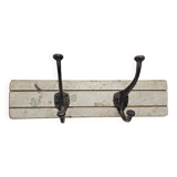 Solid teak coat hook with 2 double cast iron hooks