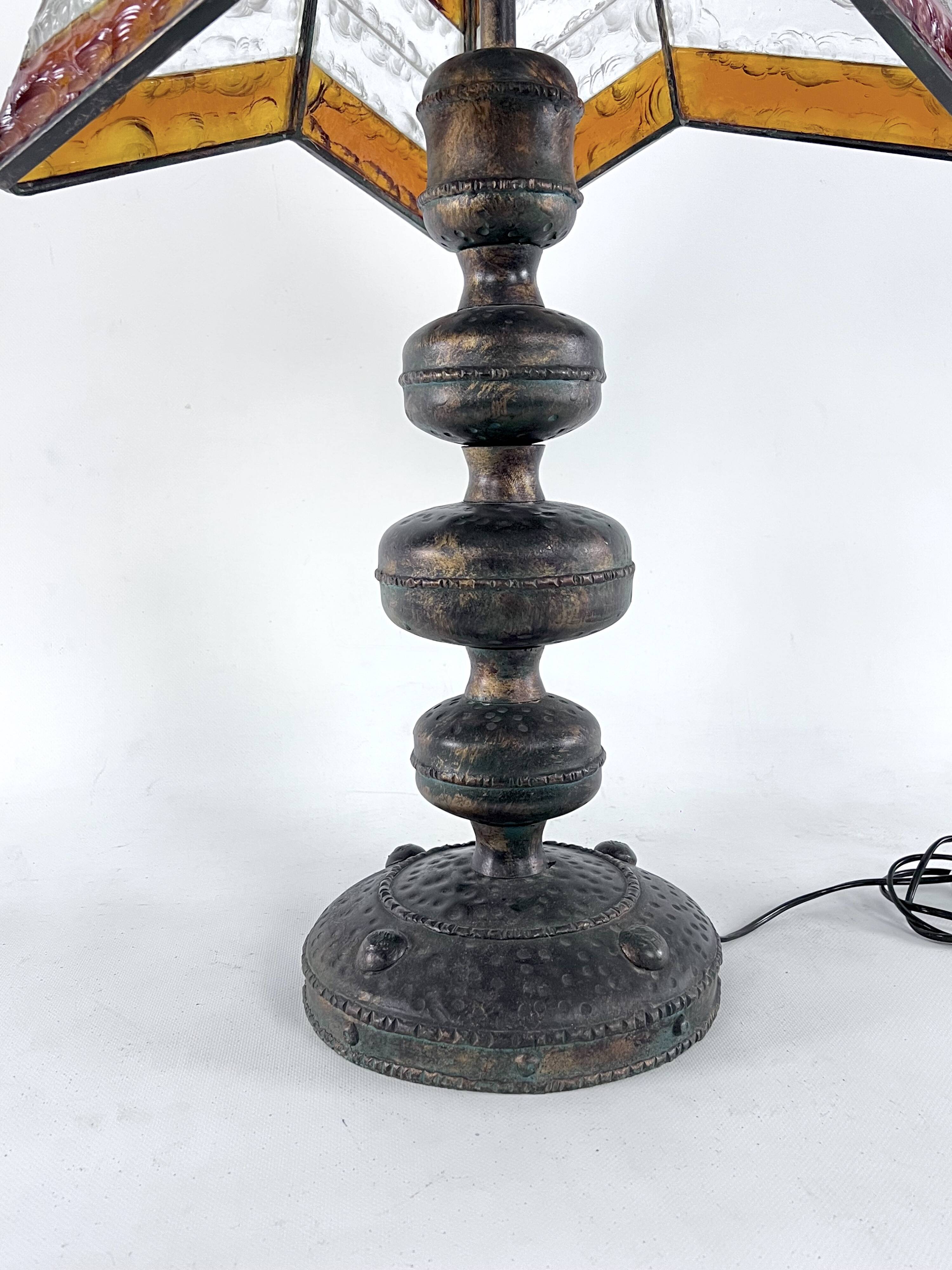 Monumental brutalist thick glass and metal table lamp by Longobard. Italy 1