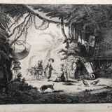 18th century forged water engraving children on the farm engraved by le prince circa 1750, printer basan n° 12