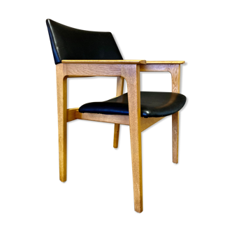 Scandinavian black leather armchair 1950