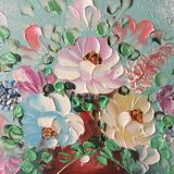 Painting painting in powder pink oil, blue-green