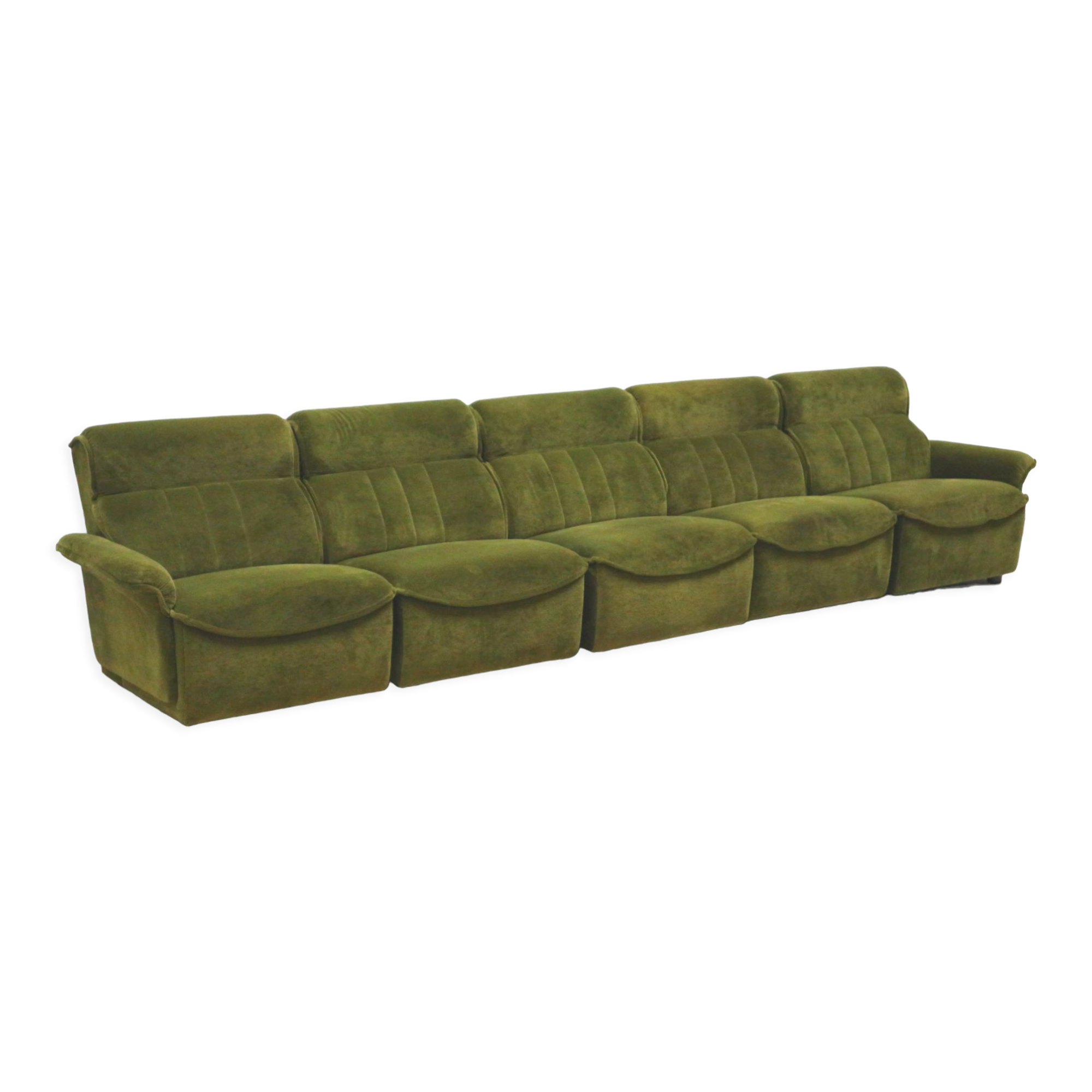 Green velvet vintage element sofa made in the 1970s