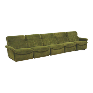 Green velvet vintage element sofa made in the 1970s