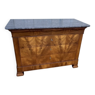 Commode Louis-philippe En Ronce De Noyer, Marbre Gris Saint-anne, Milieu Du
