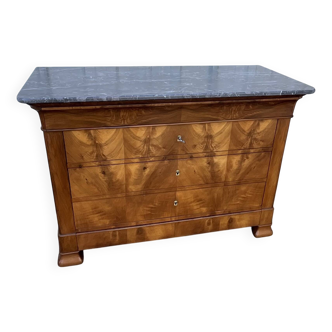 Commode Louis-philippe En Ronce De Noyer, Marbre Gris Saint-anne, Milieu Du