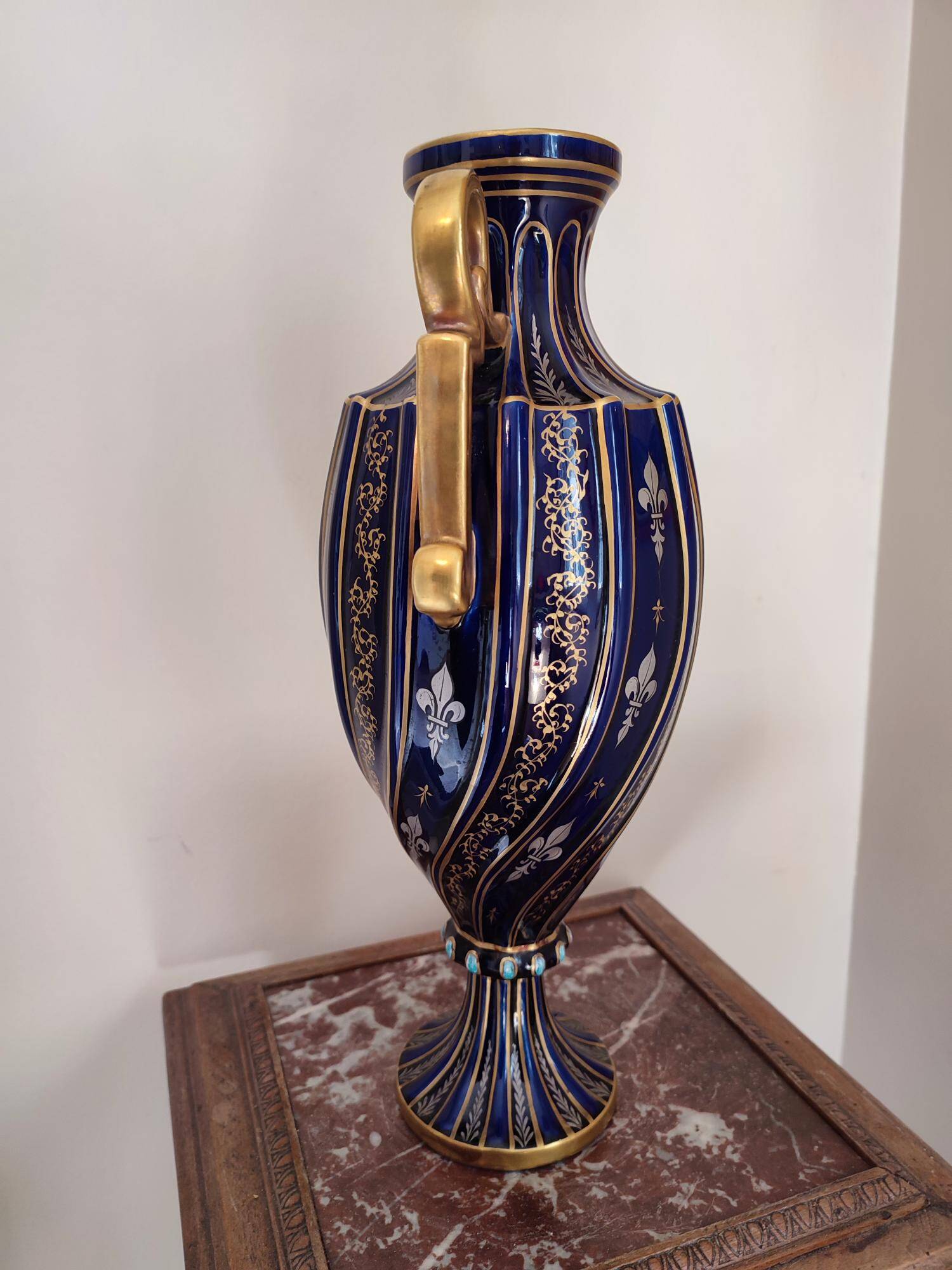 Two-handled baluster vase in late 19th century earthenware from the Gustave Asch factory (1856-1911)