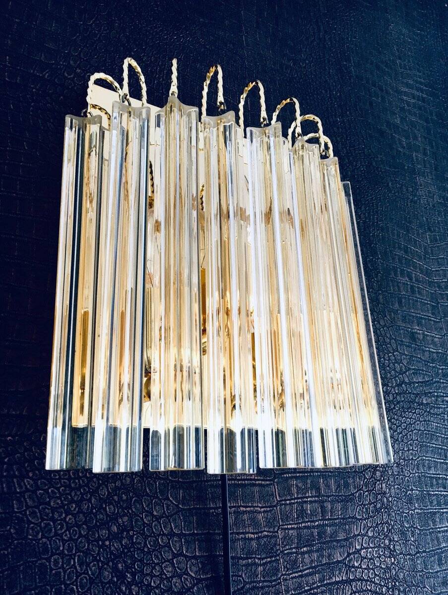 Hollywood Regency Style Glass & Brass Wall Lamp from Massive, Italy, 1980s