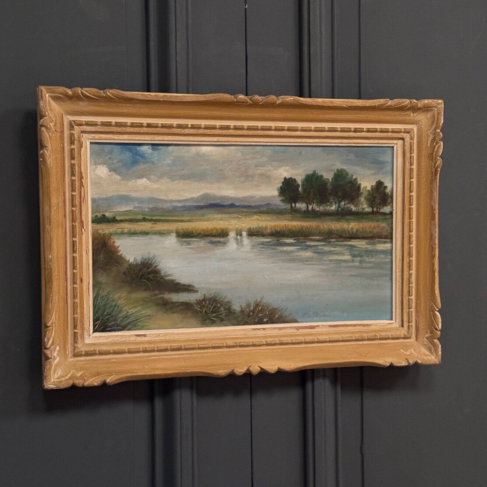 Oil on panel representing a pond 20th century