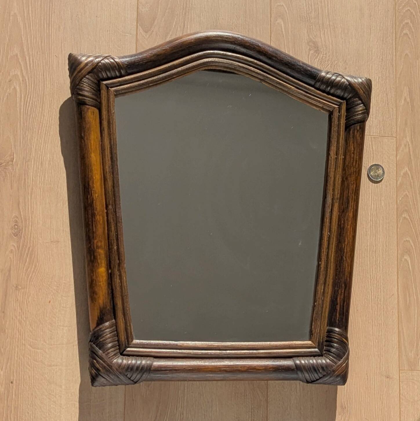 Mirror - Vintage 49x43 cm - Bamboo, Rattan - Patinated wood 1970