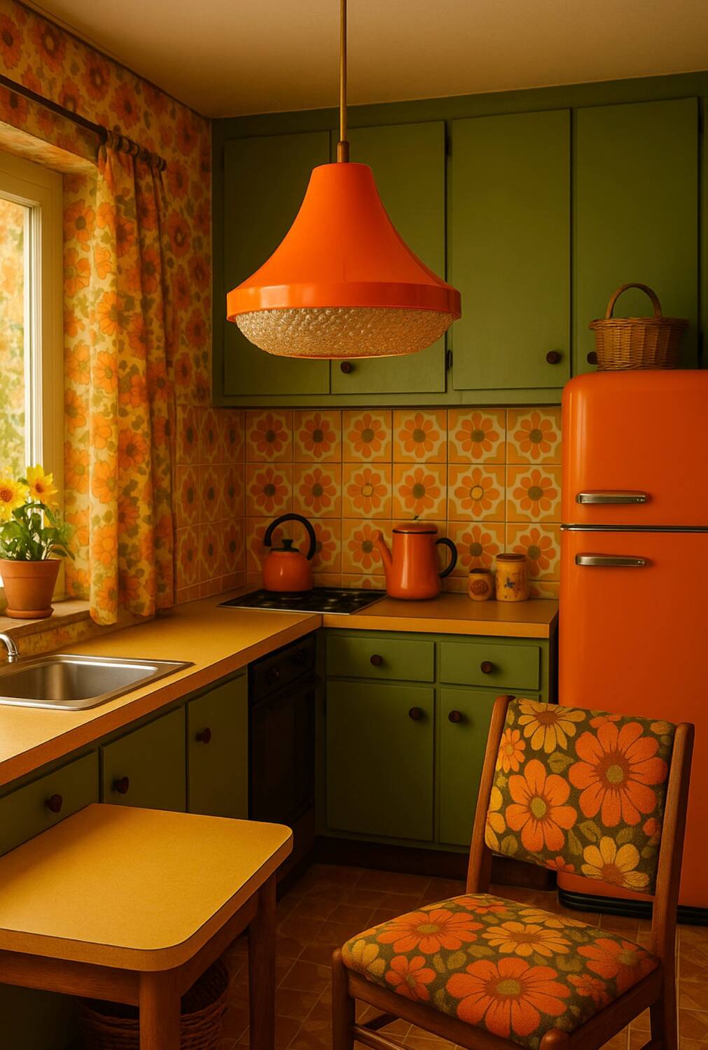 Space Age orange designer chandelier from the 70s