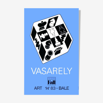 Victor Vasarely affiche "echecs" bleu