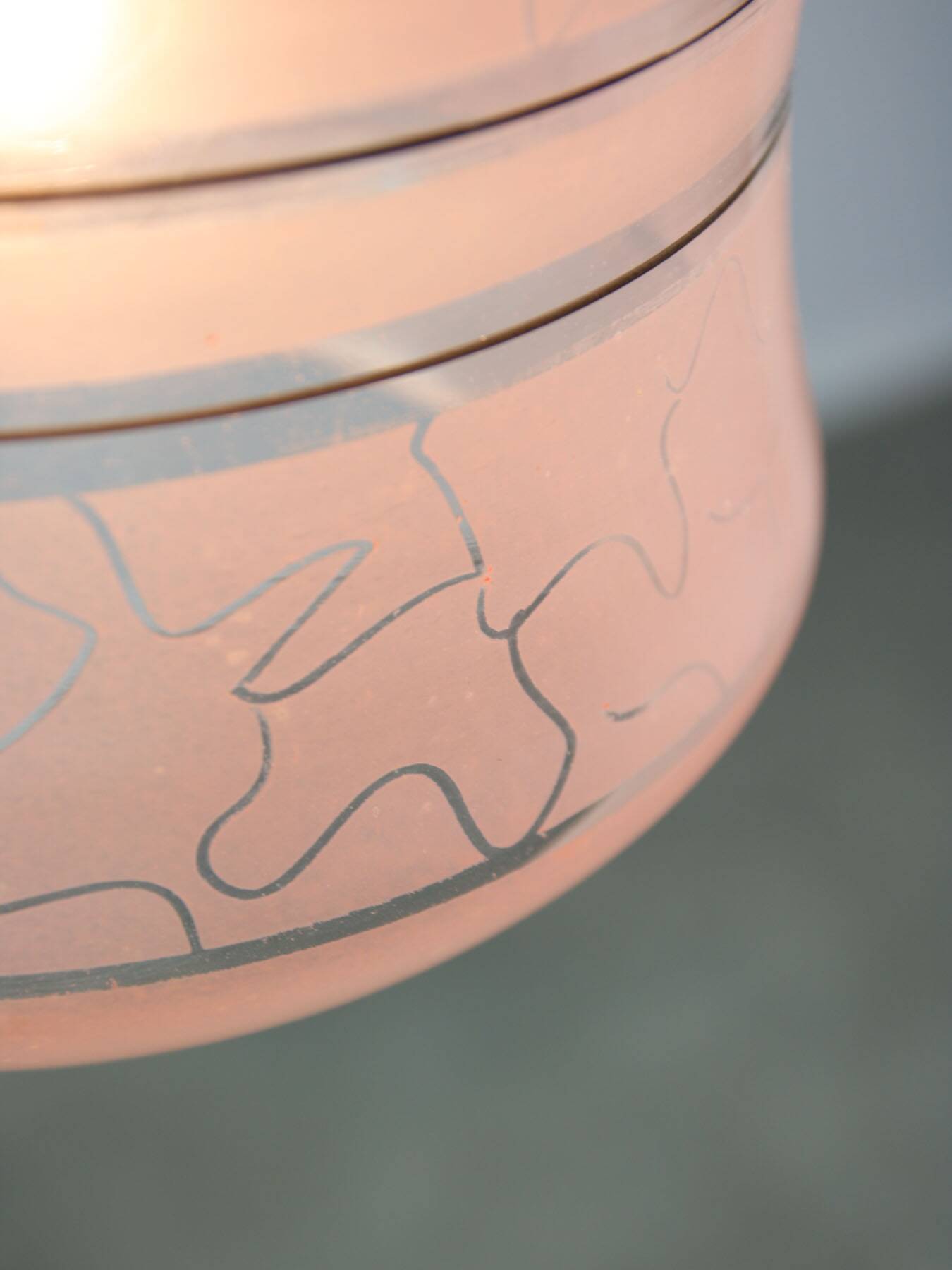 Vintage Italian Chrome and Pink Glass Pendant Lamp