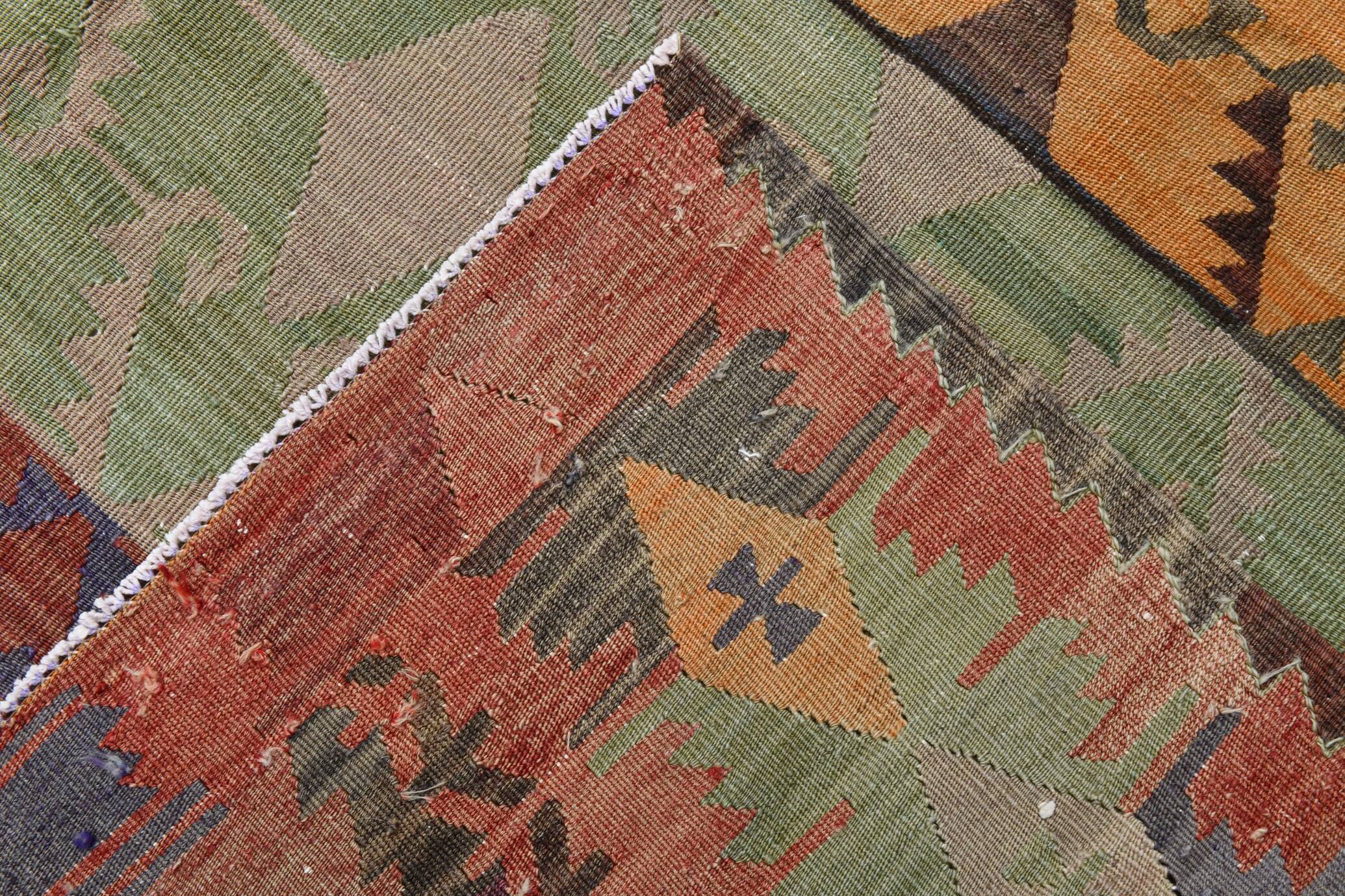 Purple & Orange & Red & Green Kilim Rug, Orientel Kilim Rug 176x390Cm