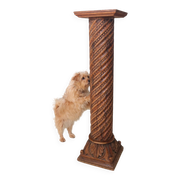 Carved oak column with twisted shaft, beads and acanthus – 19th c.