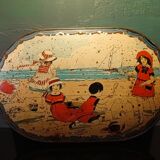 Lithographed sheet metal box " éts au planteur de caiffa " decorations children beach sea boats