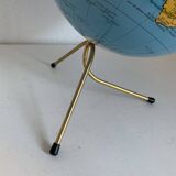 Vintage 1960 golden terrestrial globe by Taride, tripod world map - 28 cm