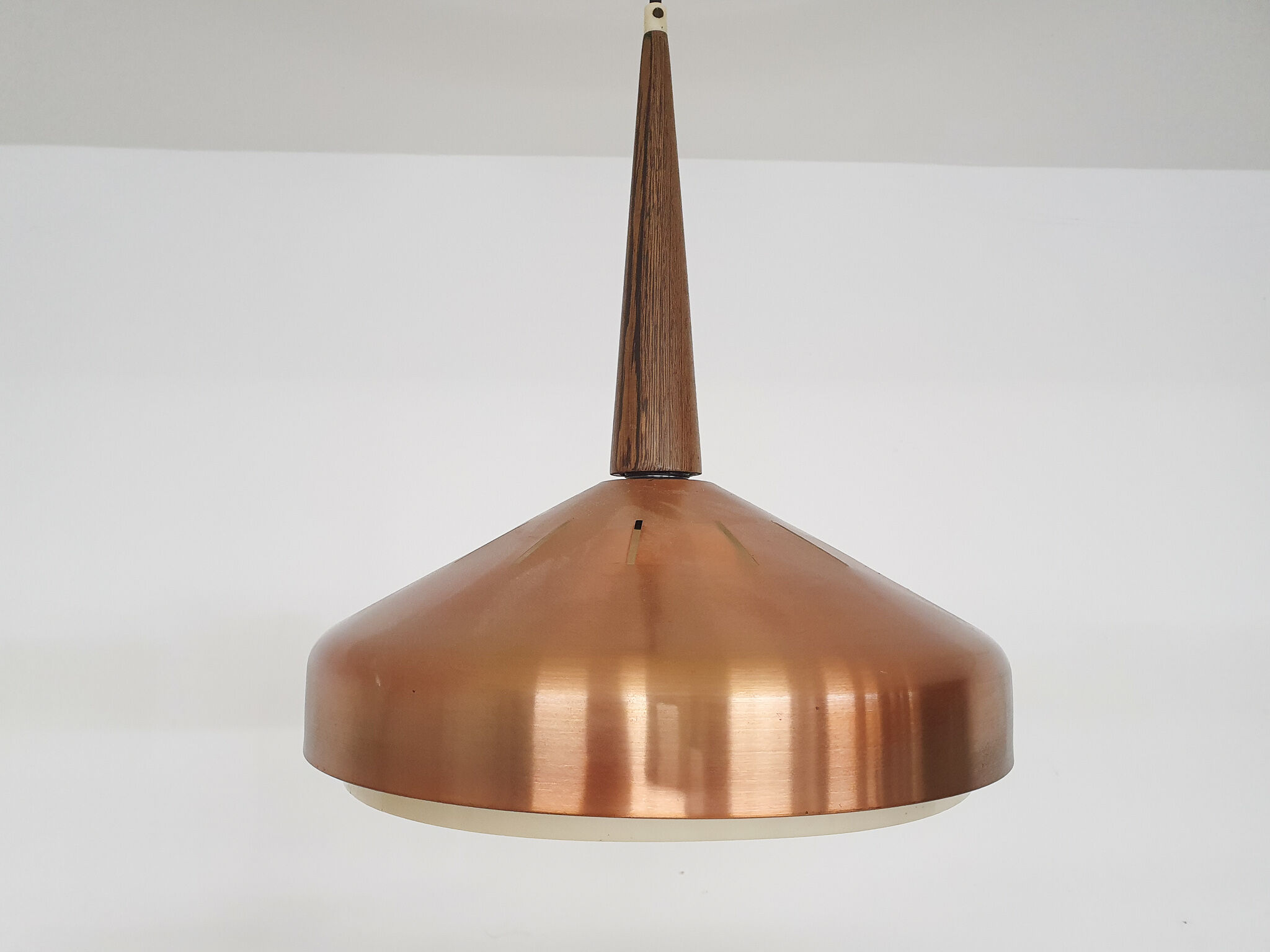 Sandinavian modern copper and wood pendant light, 1960's