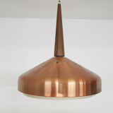 Sandinavian modern copper and wood pendant light, 1960's