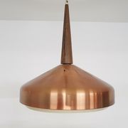 Sandinavian modern copper and wood pendant light, 1960's