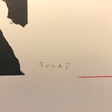 Lithographie originale signée Kumi Sugai S flèche jaune 1990