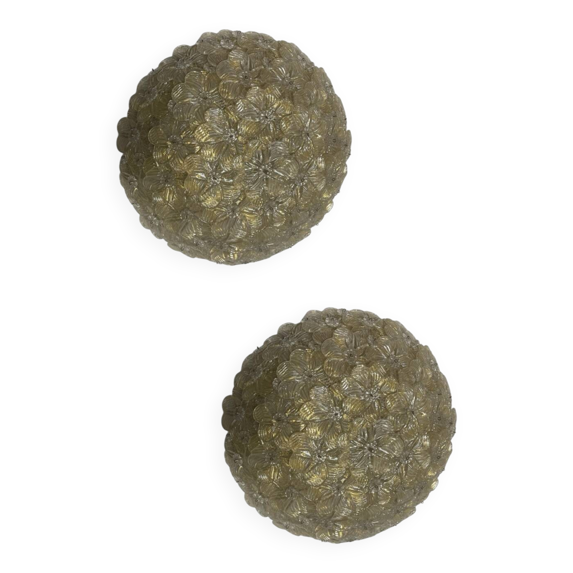 Murano Glass Flower Seguso Flushmounts Set of 2 1960’s