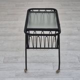 1970s, Scandinavian side table, original condition, glass, wood, metal, plastic rope.