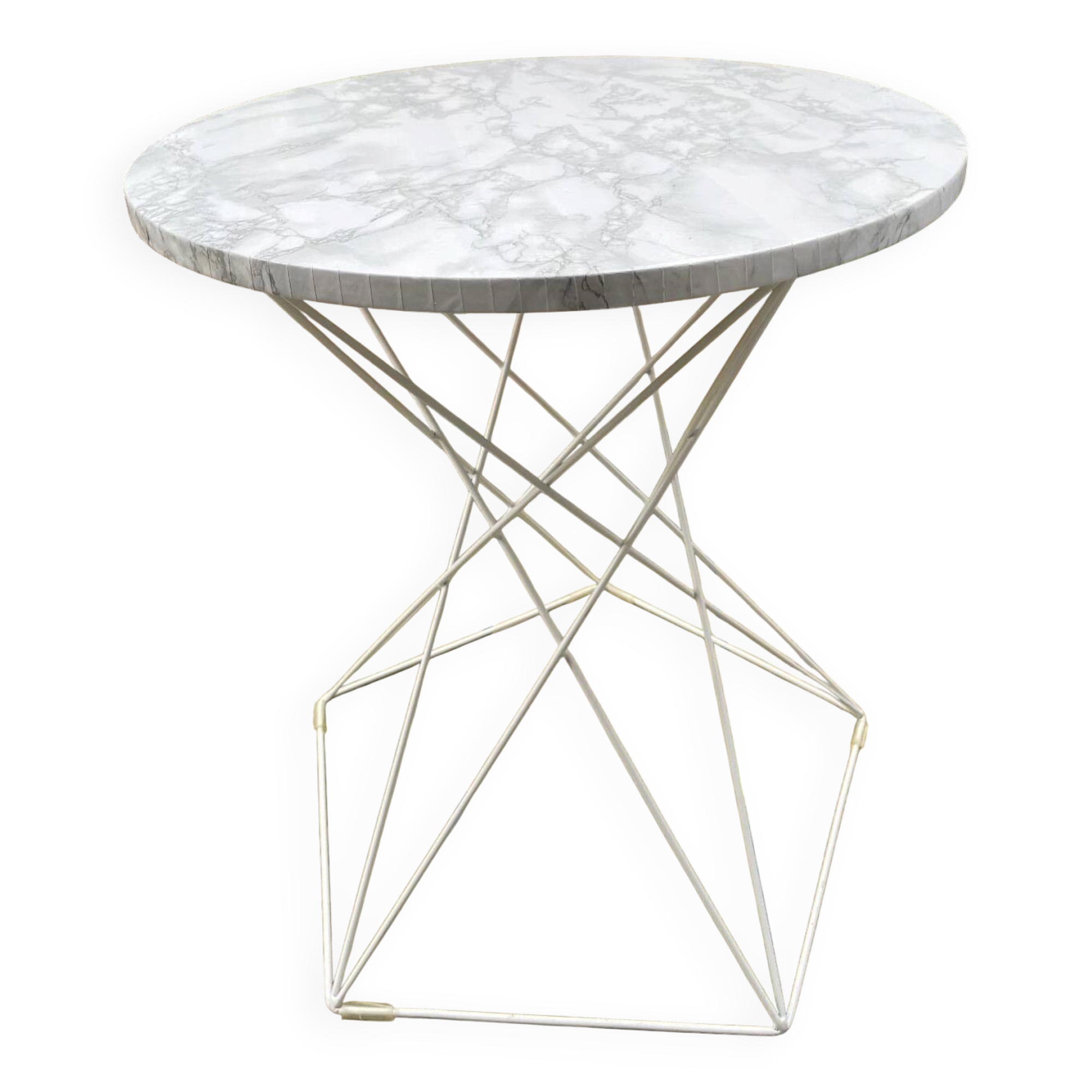Eiffel-style side table – round top with white marble effect – design year