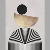 4 geometric art prints with circles and lines.