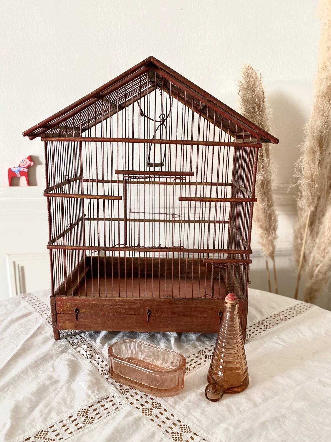 Antique wooden and steel birdcage