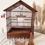 Cage à oiseaux ancienne en bois et acier
