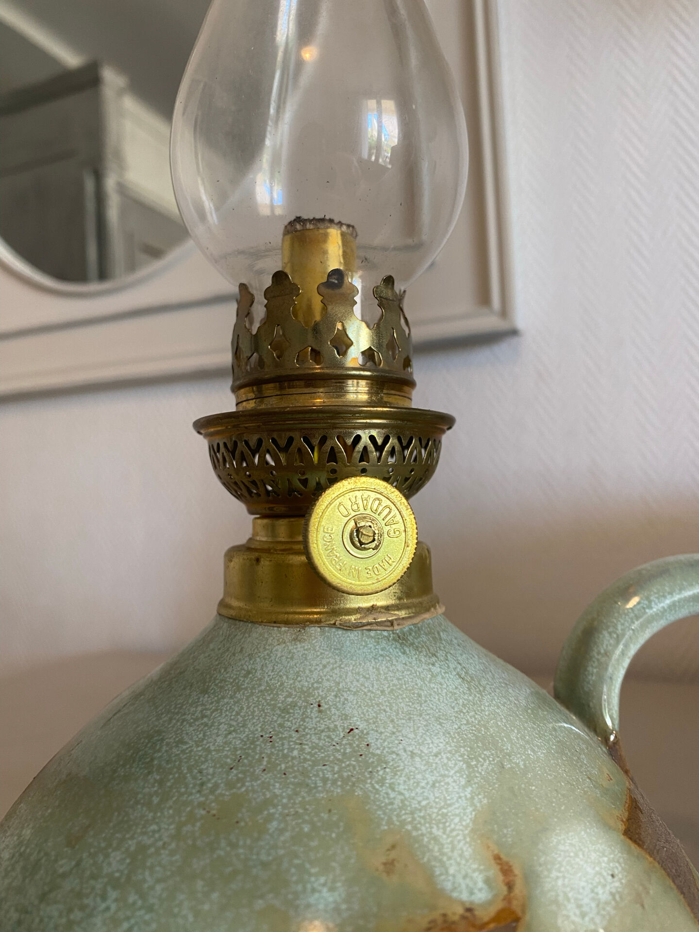 Glazed stoneware oil lamp from the 1960s.