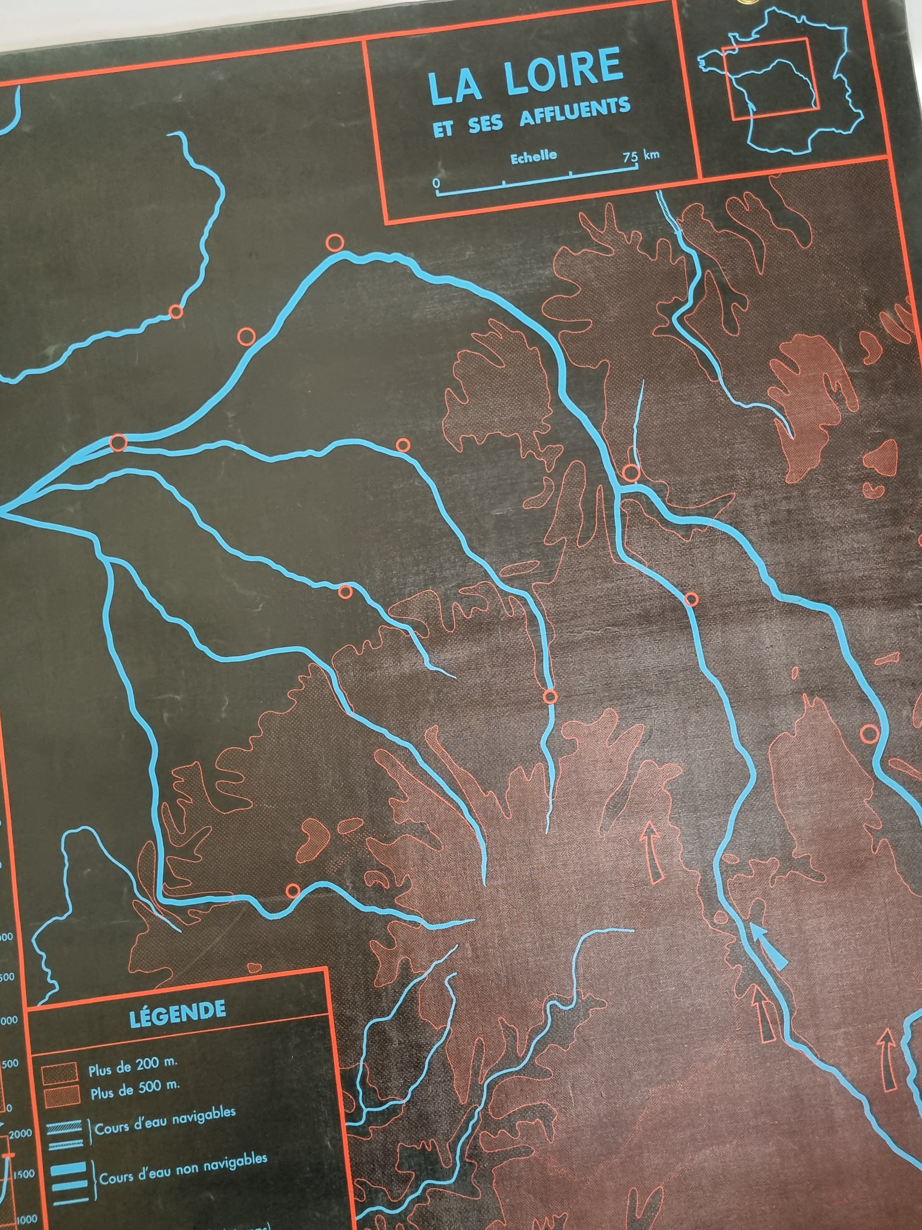Pedagogical map MDI, 1964, reversible, "The Garonne and its tributaries", "The Loire and its tributaries"
