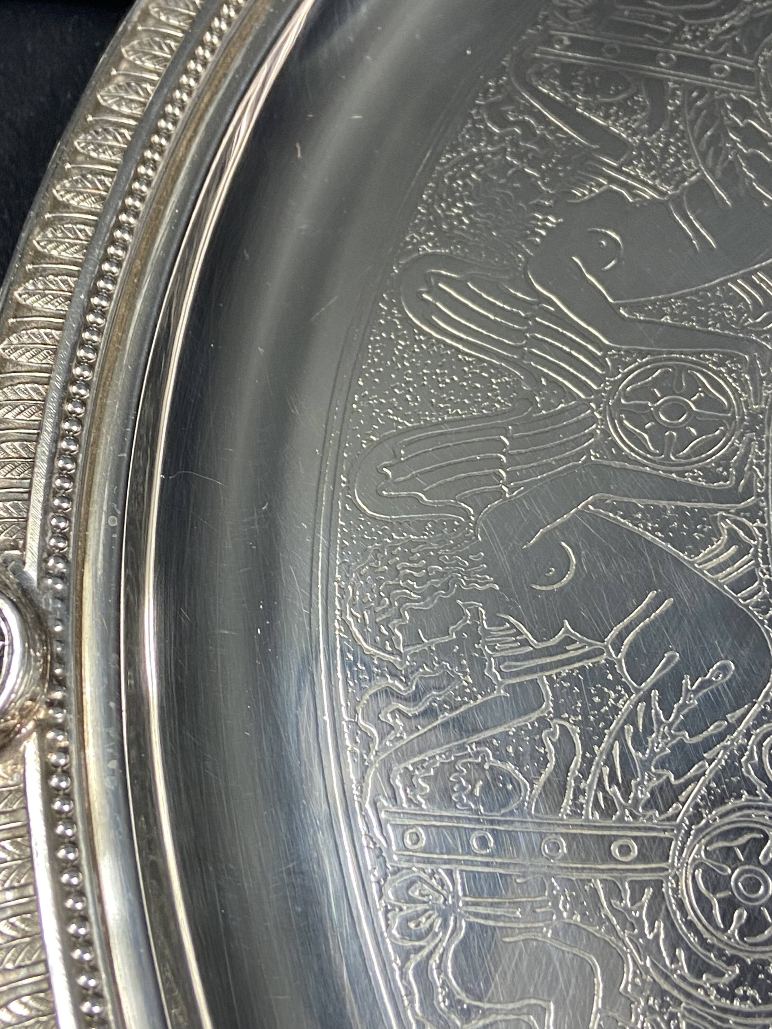 Very large silver metal serving tray christofle malmaison model