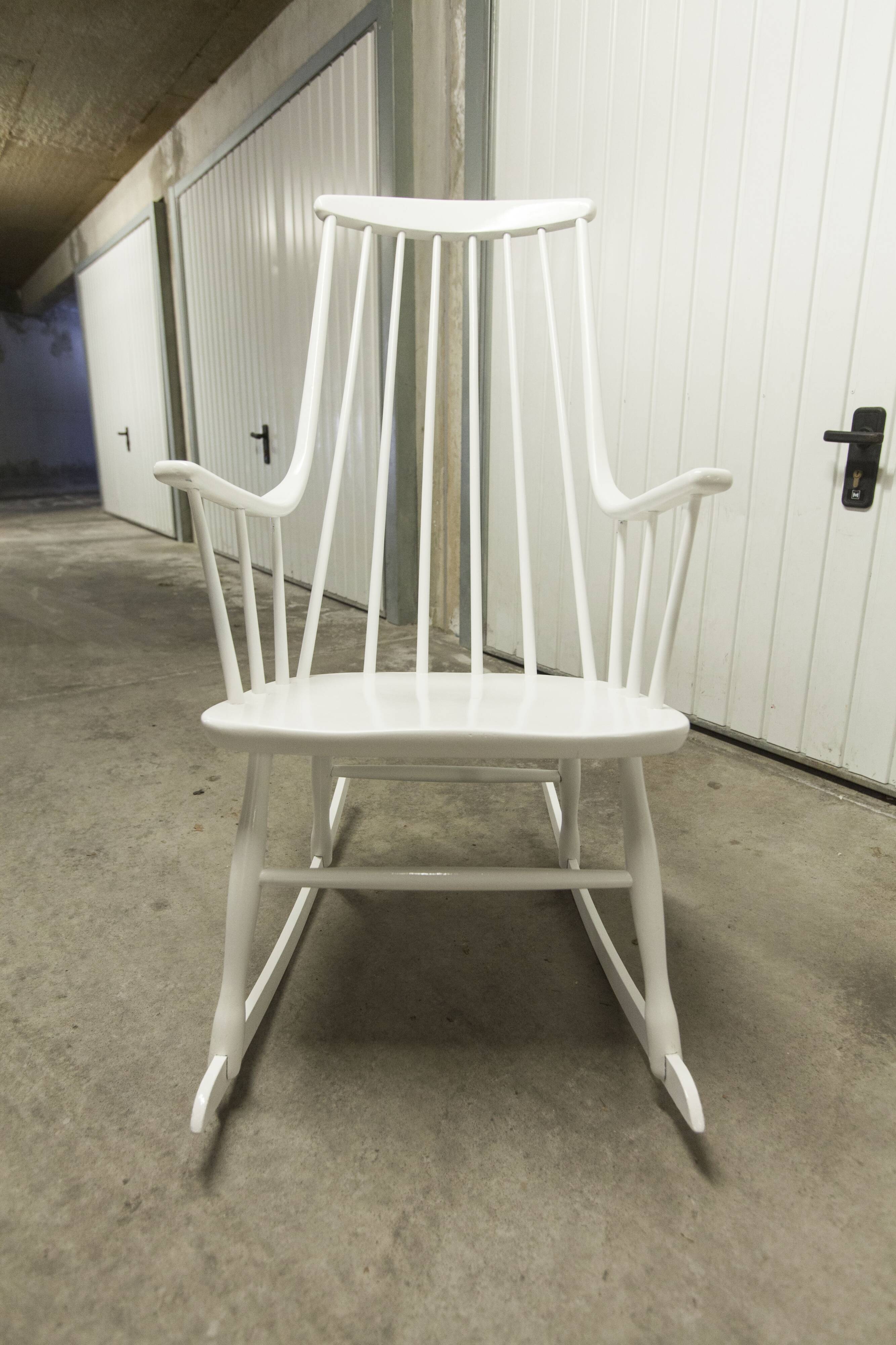 Grandessa rocking chair in white beech by Lena Larsson 1960 for Nesto