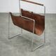 Italian Modernist Leather and Chrome Magazine Rack, 1980s