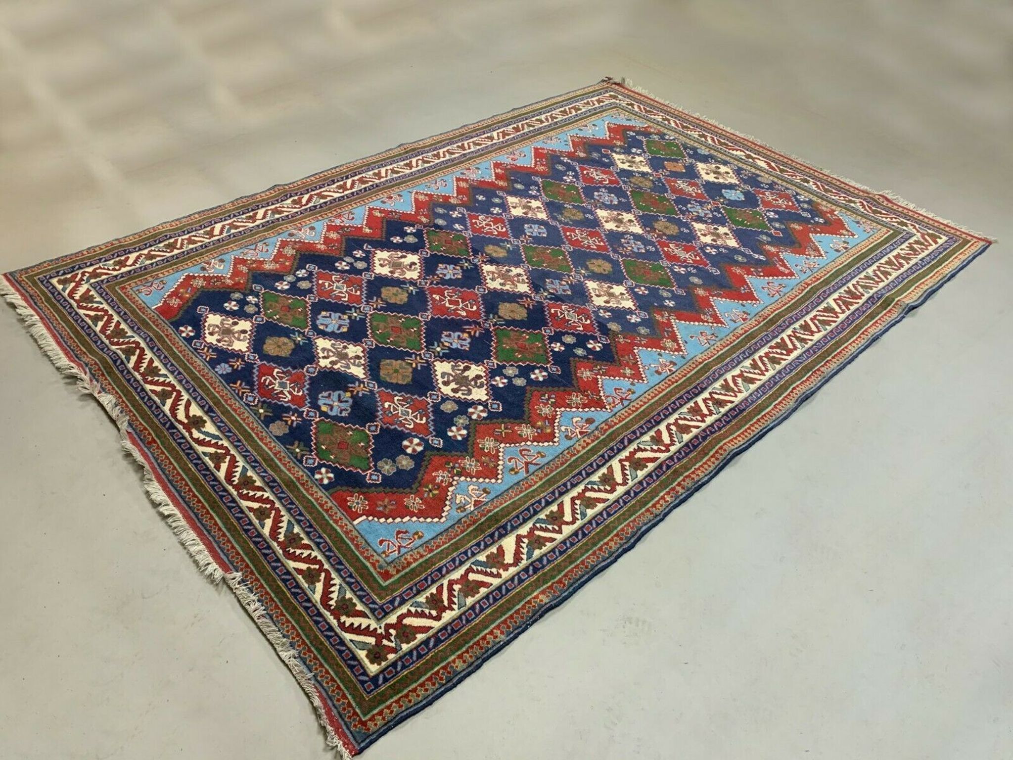 Original Shirvan Kazak Rug 310x210 cm Vintage, Blue, Red