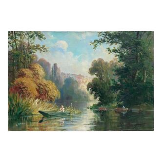 Tableau "Rivière baignée de lumière" HST Post impressionniste signé