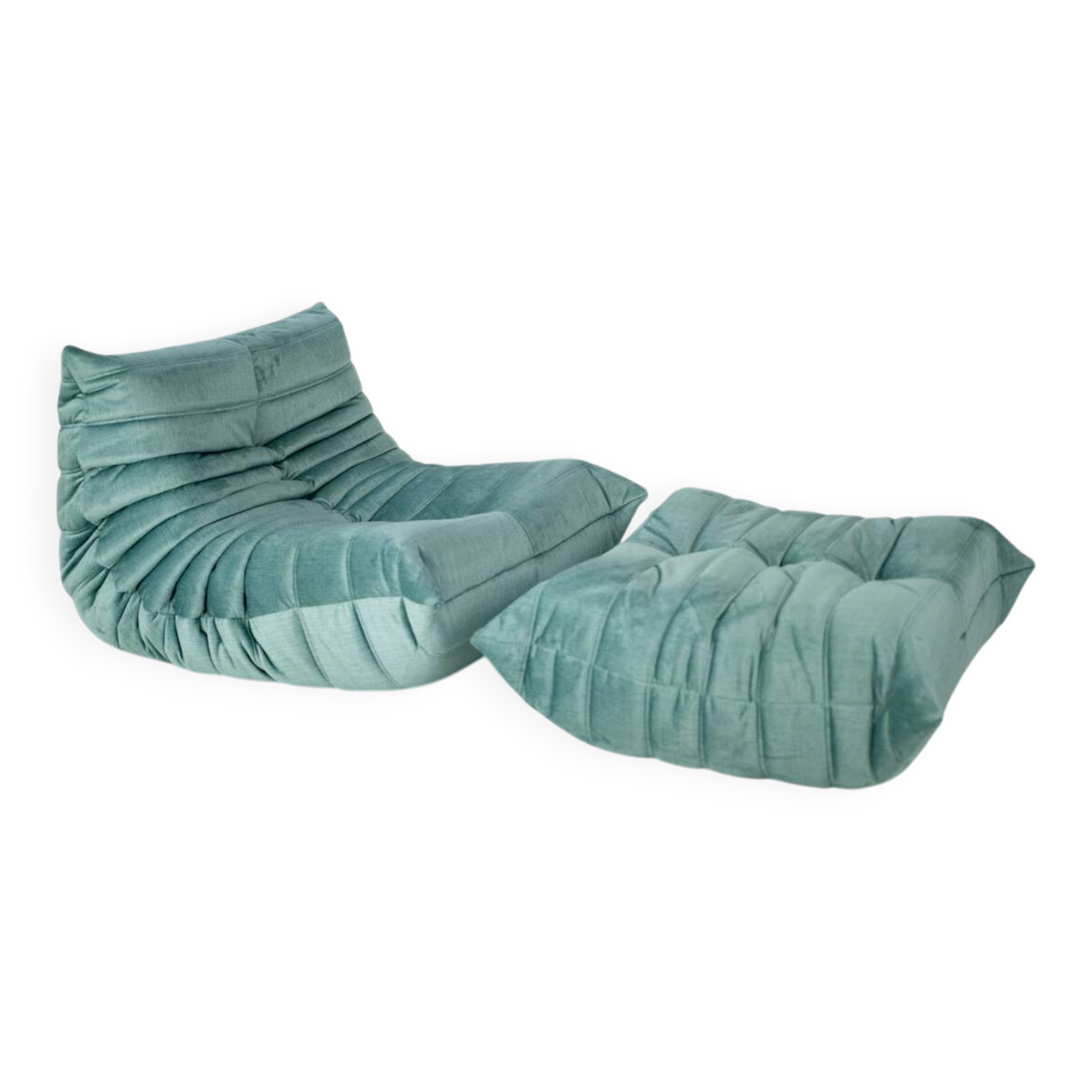 Togo set of armchair and pouf in mint velvet