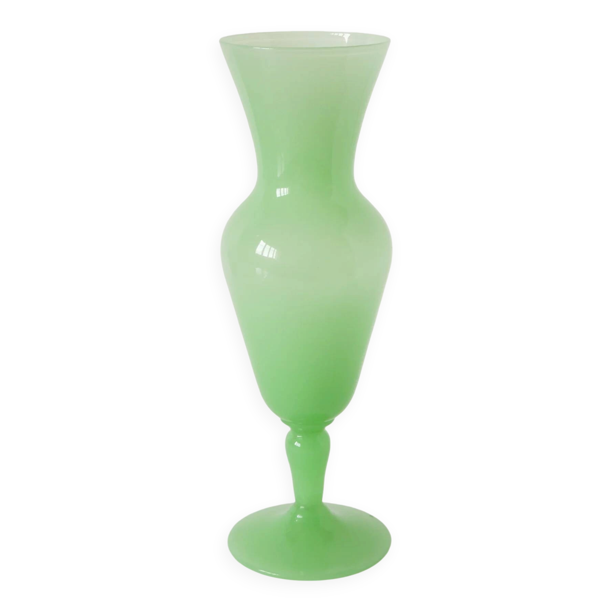 Opaline vase, apple green, 1970 - 30 x 9.5 cm