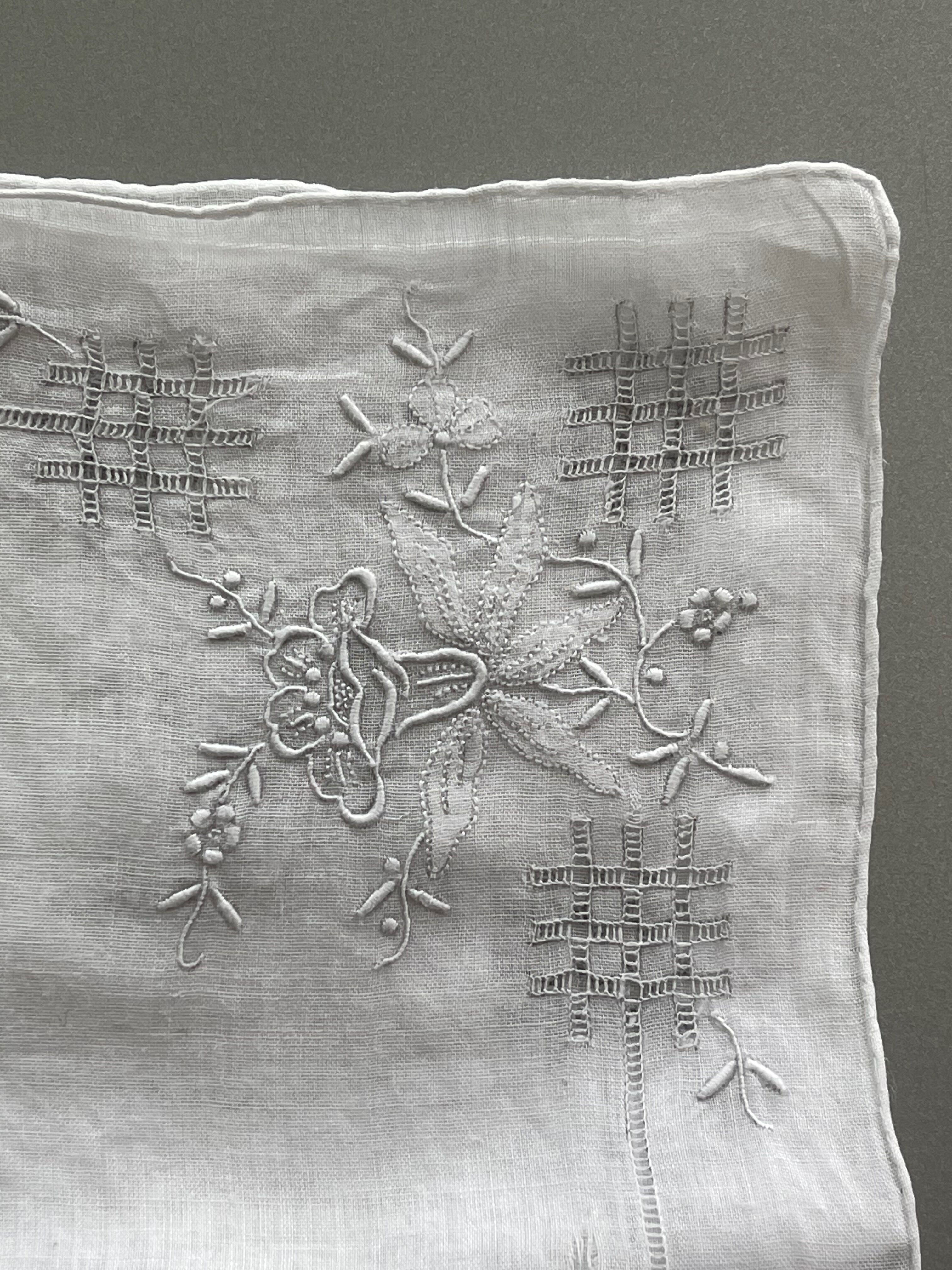 Set of 2 antique embroidered handkerchiefs or tea towels