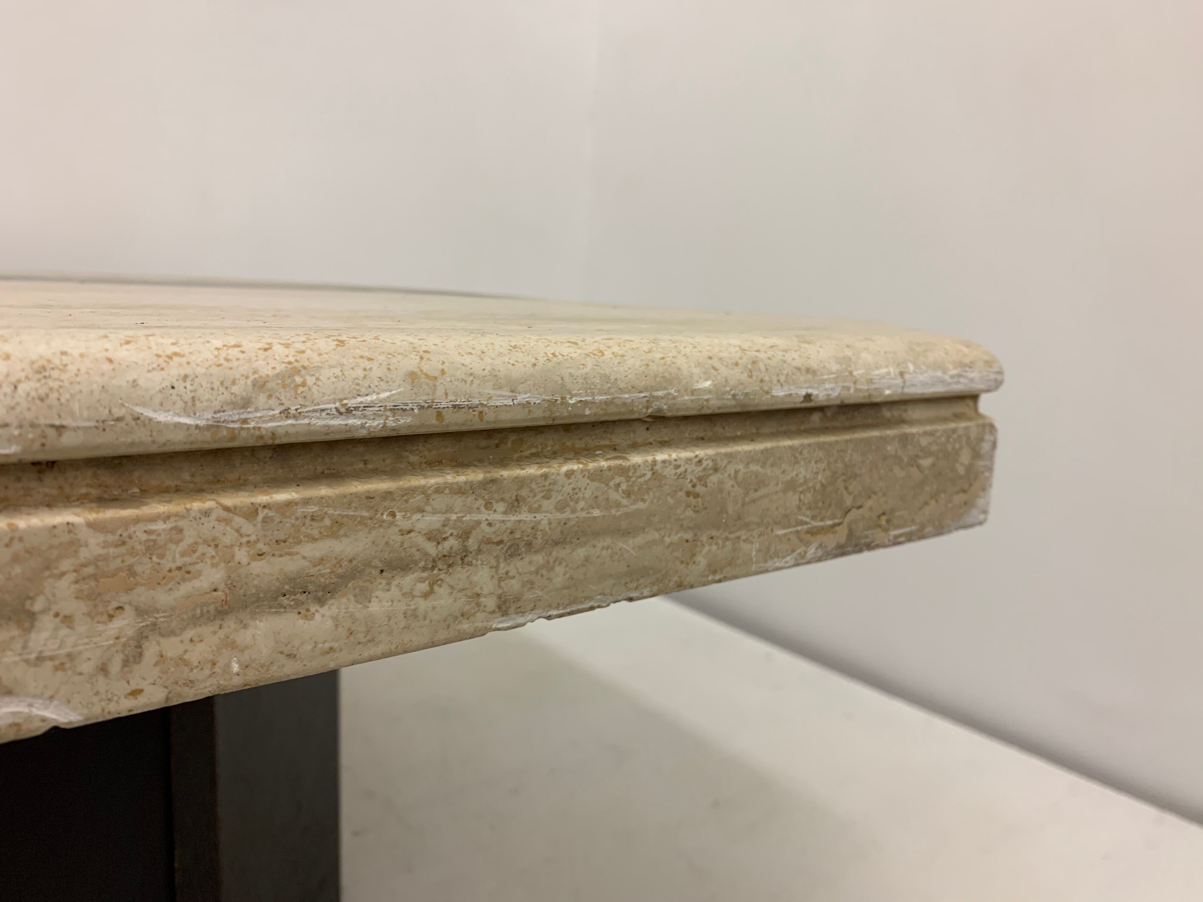Vintage coffee table travertine and fossile marble top , 1970's
