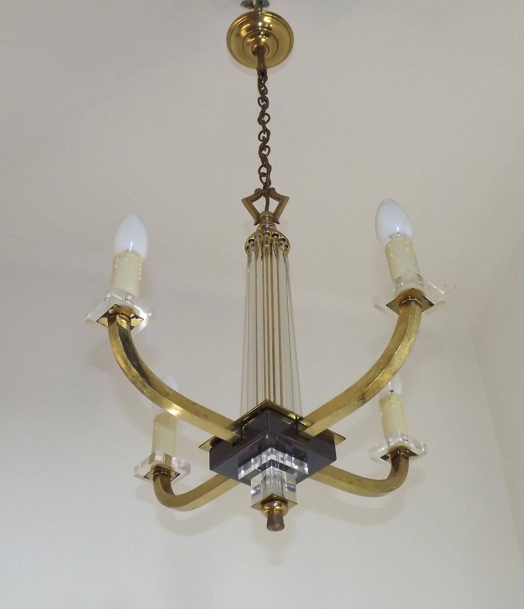 French Mid-Century / 1960s 4 Light Chandelier In The Style of Jacques Adnet