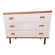 Commode années 70 chêne, laiton et placage blanc cassé