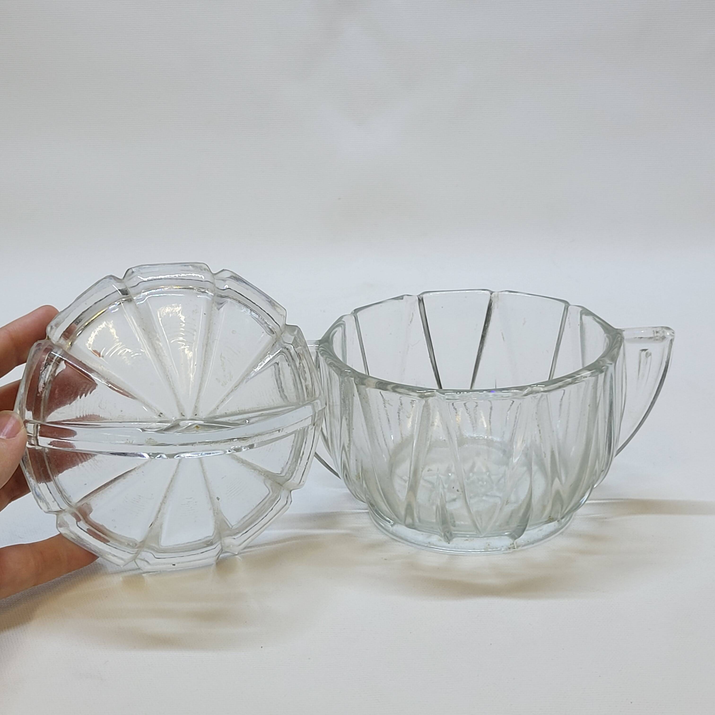 Art deco sugar bowl in molded pressed glass