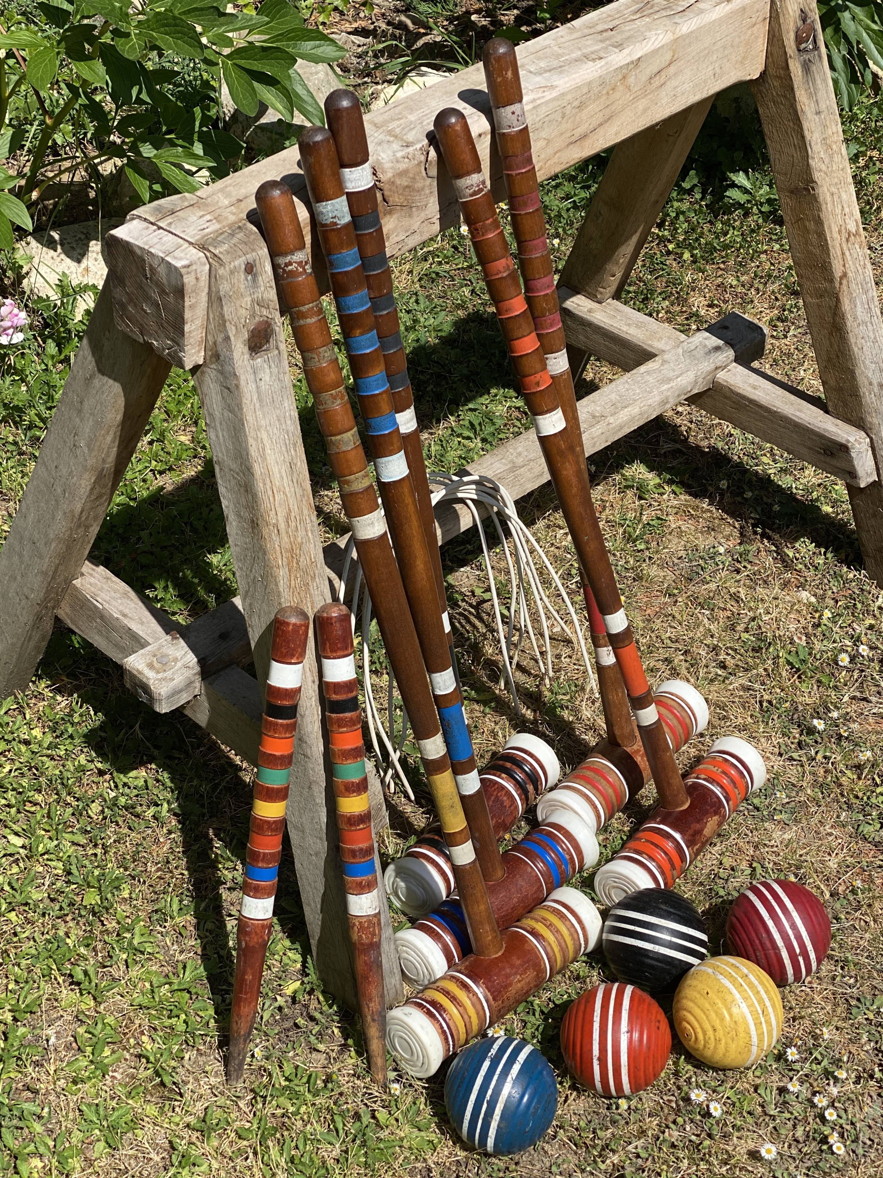 Old wooden croquet game