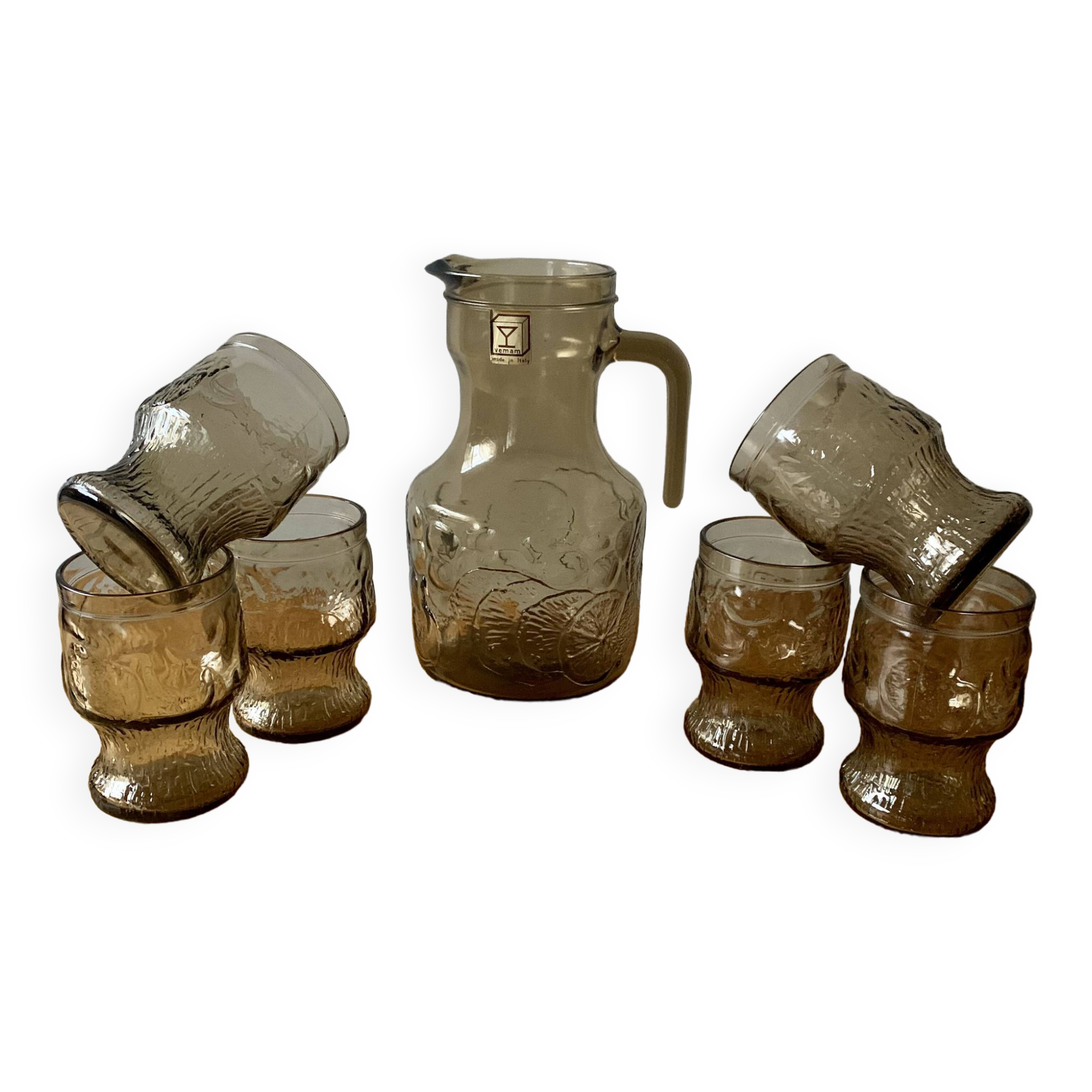 Vintage smoked glass lemonade set - vemam - made in italy